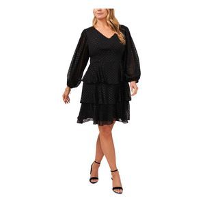 JBS LIMITED Womens Black Three Blouson Sleeve Fit + Flare Dress Plus 1X